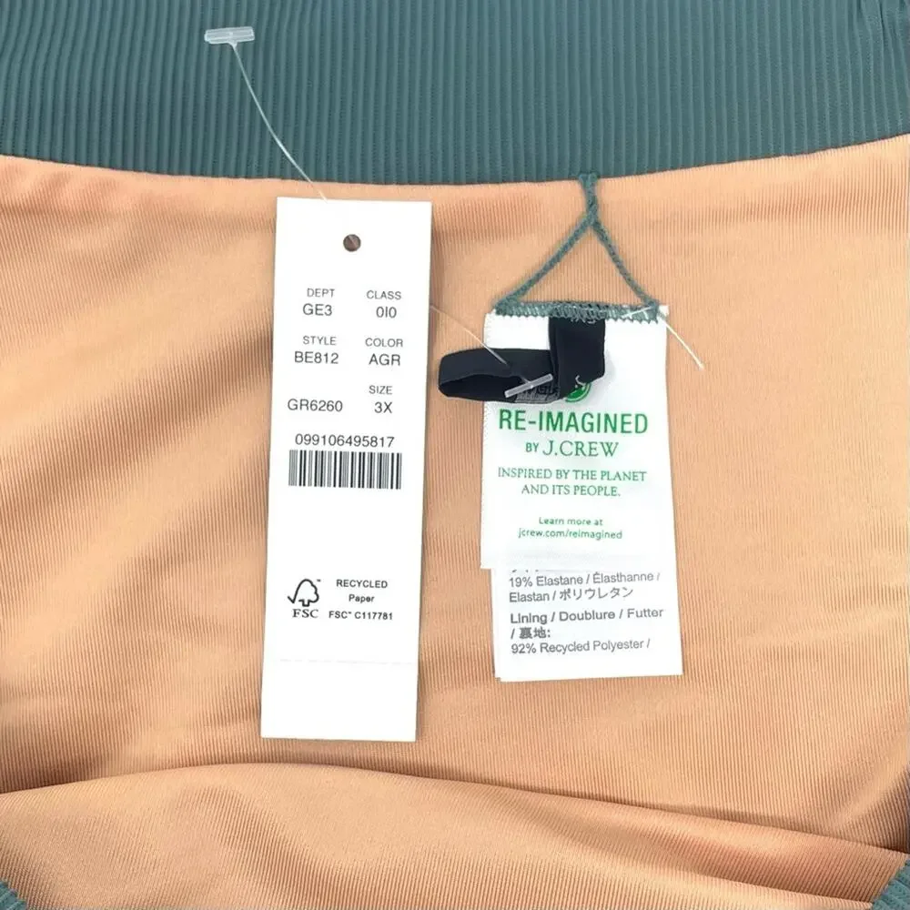 NEW J. Crew Ribbed Cross-front Cheeky Bikini Bottom, Green, Women's 3X BE812 $59